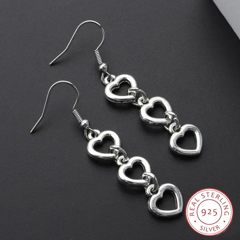 Ohrhänger aus 925er Sterlingsilber, dreifaches Herz-Design, passend zu täglichen Outfits, Party-Accessoires, hochwertiger Schmuck, süßes Dekor für Frauen