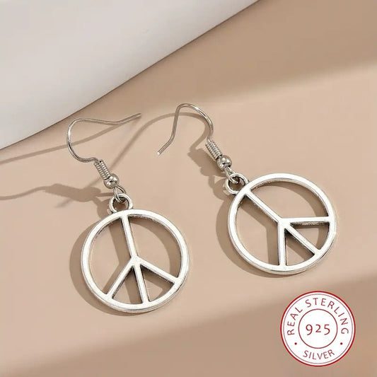 925 Sterling Silver Dangle Earrings Peace Sign Design Match Daily Outfits Party Accessories High Quality Jewelry Gift For Peace Advocates High Quality Jewelry
