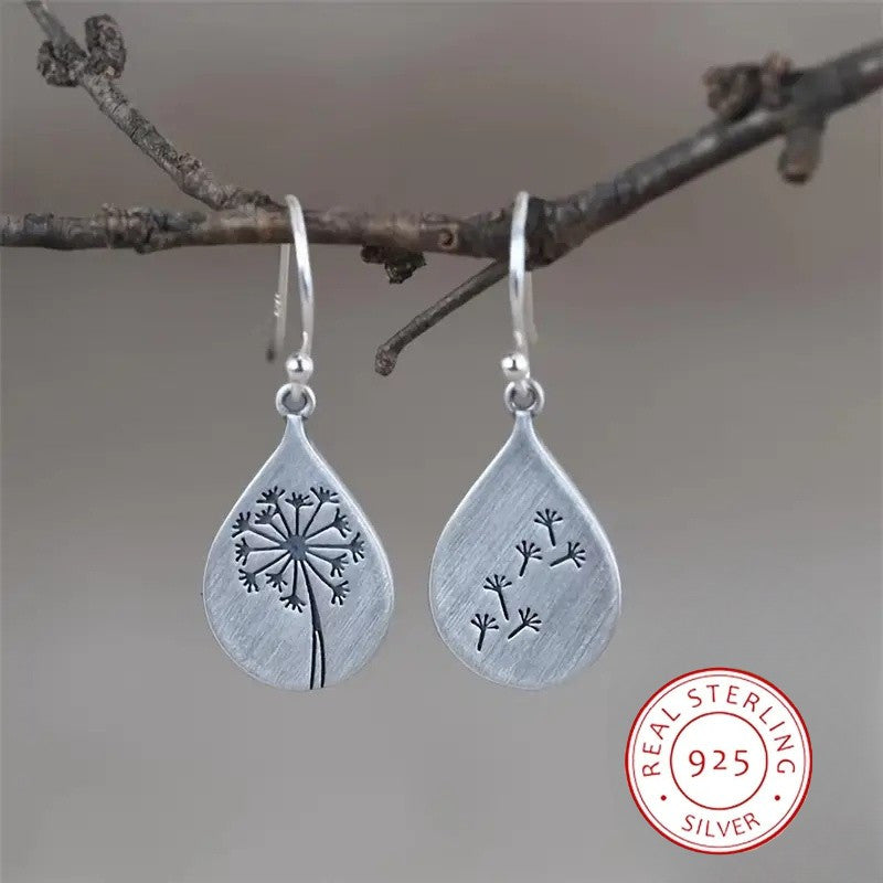 925 Sterling Silver Dangle Earrings Retro Dandelion Carving Match Daily Outfits Party Accessories High Quality Jewelry