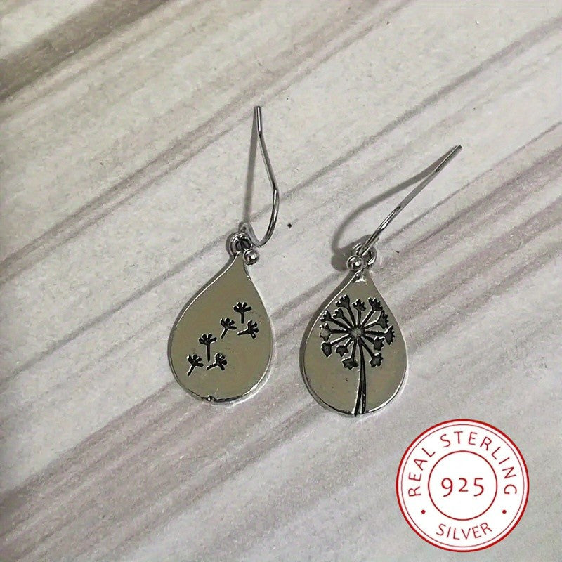 925 Sterling Silver Dangle Earrings Retro Dandelion Carving Match Daily Outfits Party Accessories High Quality Jewelry