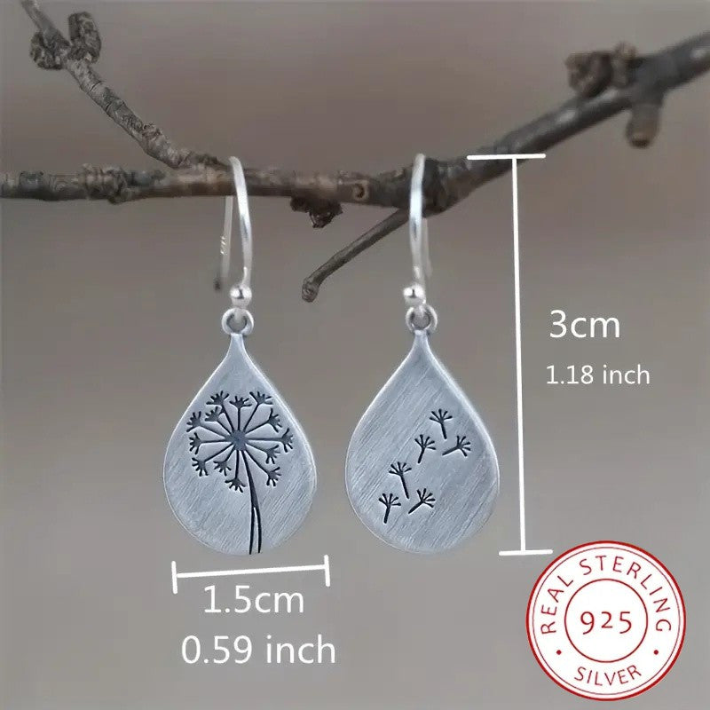 925 Sterling Silver Dangle Earrings Retro Dandelion Carving Match Daily Outfits Party Accessories High Quality Jewelry