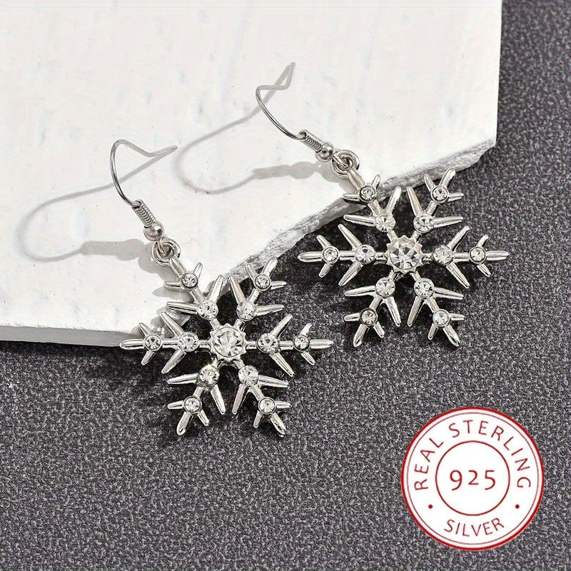 925 Sterling Silver Dangle Earrings Sparkling Snowflake Design Paved Shining Zirconia Match Daily Outfits Party Accessories High Quality Jewelry