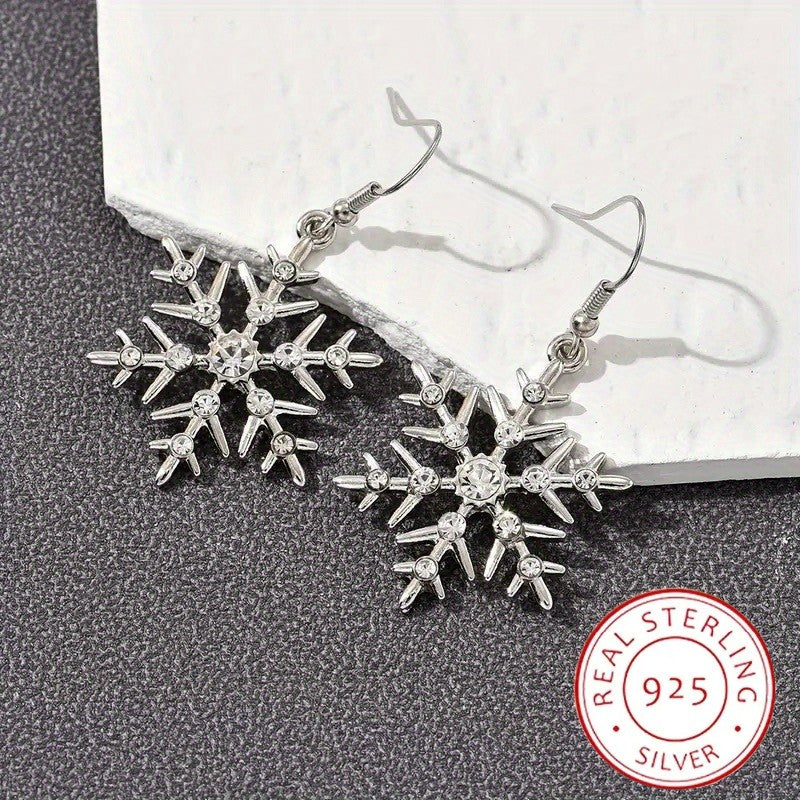 925 Sterling Silver Dangle Earrings Sparkling Snowflake Design Paved Shining Zirconia Match Daily Outfits Party Accessories High Quality Jewelry