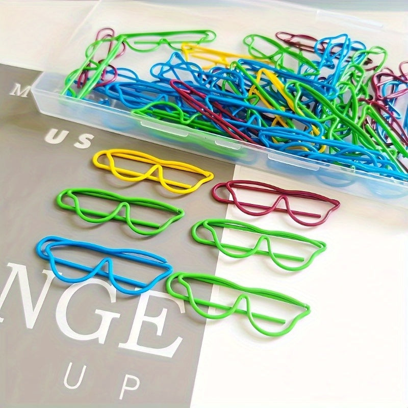 50pcs Mixed Color Glasses Shaped Paper Clips Cute Shape Bookmark Clips Metal Paper Files Holder Creative Office School Supply