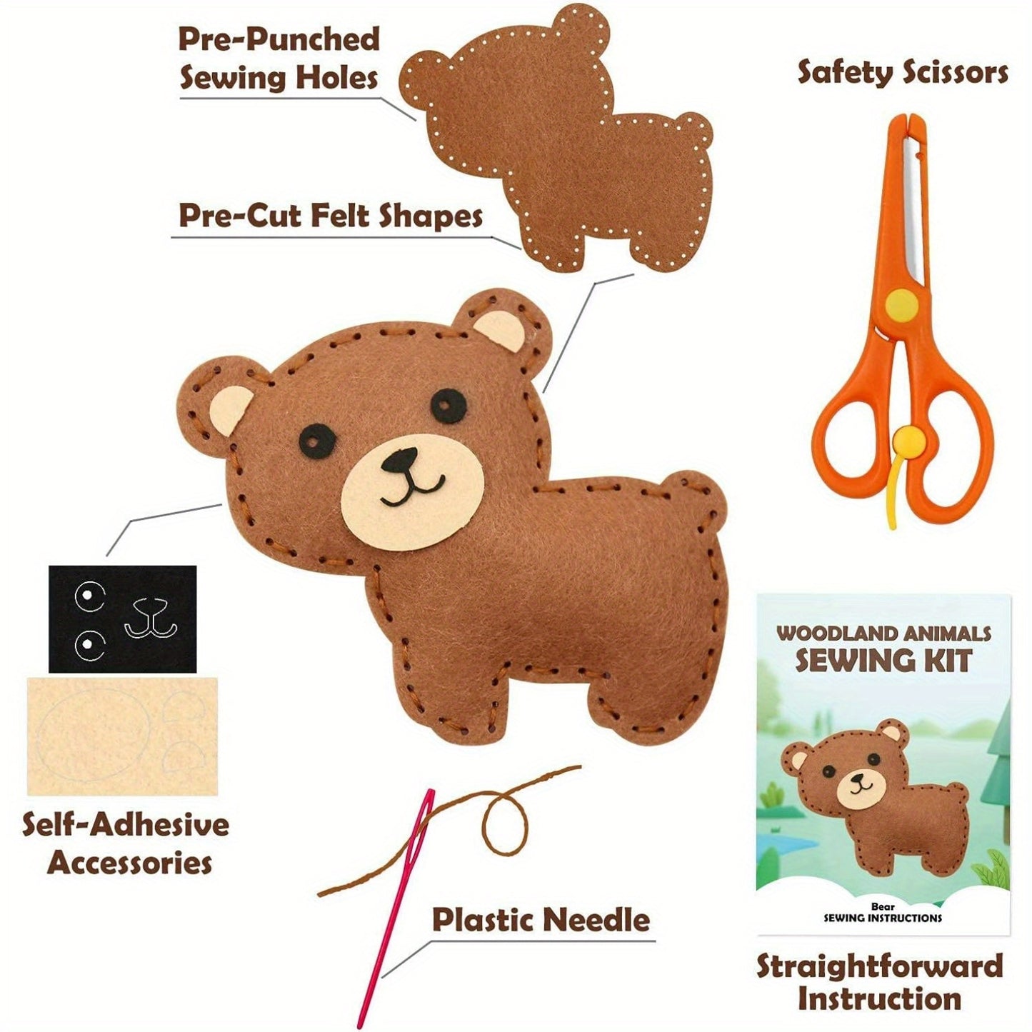 12pcs Woodland Animals Craft Kit Forest Creatures DIY Sewing Felt Plush Animals For Beginners Educational Sewing Set