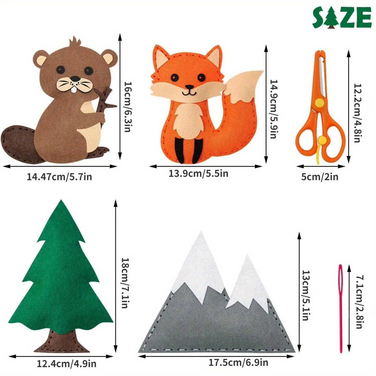 12 unids Woodland animales artesanía kit bosque criaturas DIY costura fieltro animales de peluche para principiantes educativo Costura conjunto