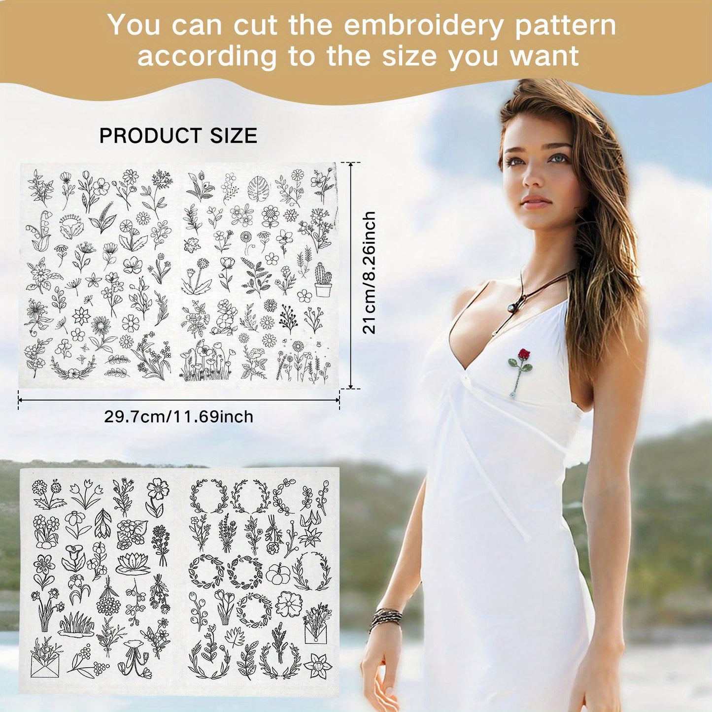 6pcs Water Soluble Embroidery Stabilizer With 172 Pre-Printed Patterns Self Adhesive Hand Sewing Stabilizer Wash Away Flower Style Stabilizer Tear Away Embroidery Stabilizers For Bag Cloth Self Adhesive Embroidery Stabilizers