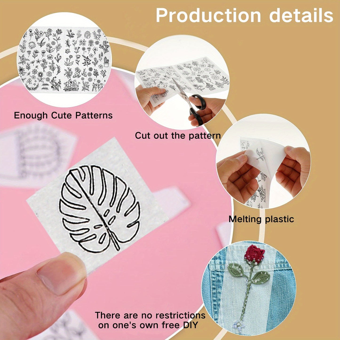 6pcs Water Soluble Embroidery Stabilizer With 172 Pre-Printed Patterns Self Adhesive Hand Sewing Stabilizer Wash Away Flower Style Stabilizer Tear Away Embroidery Stabilizers For Bag Cloth Self Adhesive Embroidery Stabilizers