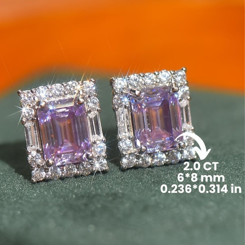 Boucles d&#39;oreilles géométriques en Moissanite violette pour hommes, 1 paire de 2ct, bijoux d&#39;oreille élégants pour Banquet de mariage, cadeaux de fête