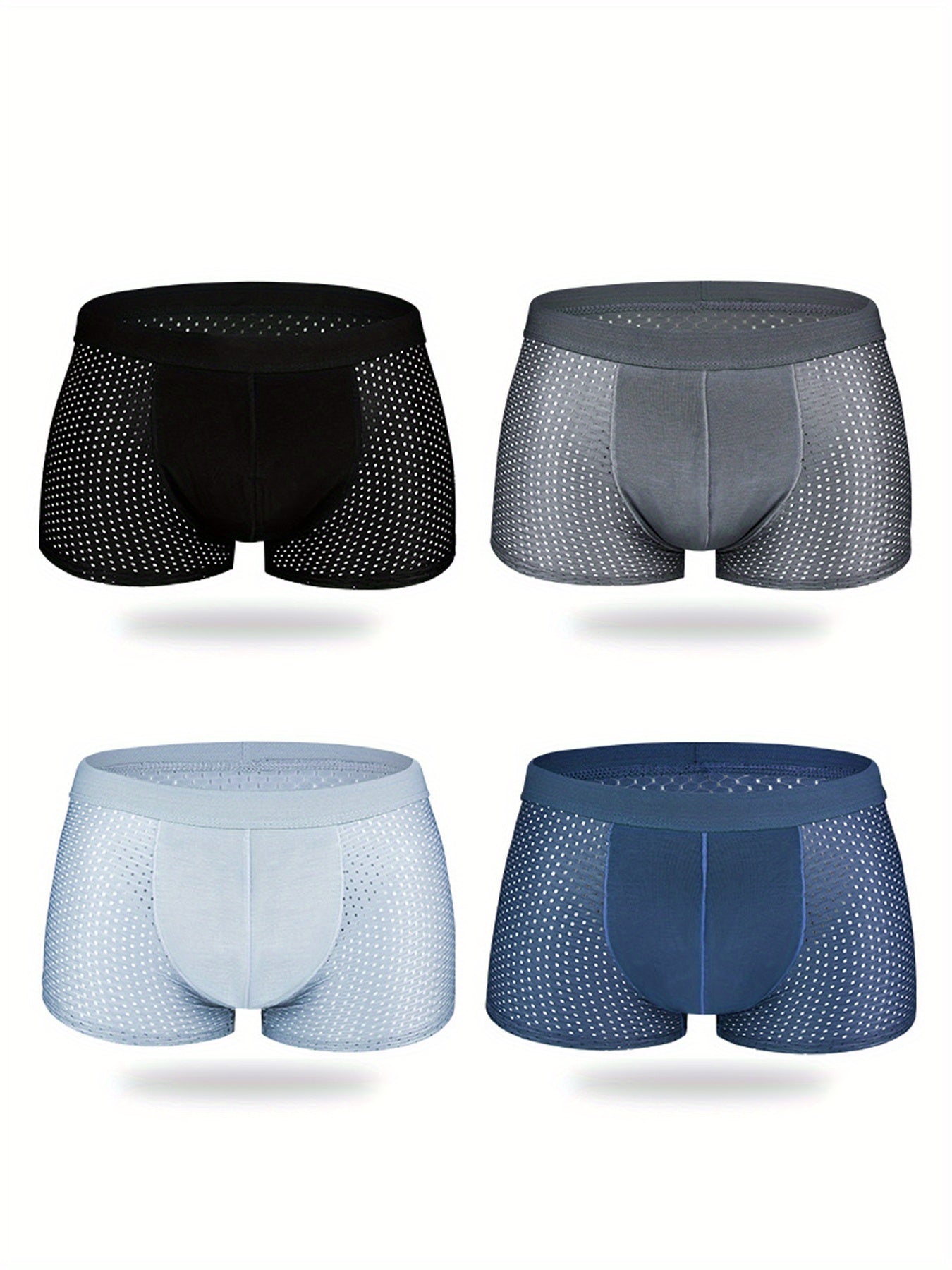 4 pièces pour homme de glace en soie Cool Boxer Shorts, Mesh respirant confortable Boxer Trunks, Sexy Slip, sous-vêtements pour hommes