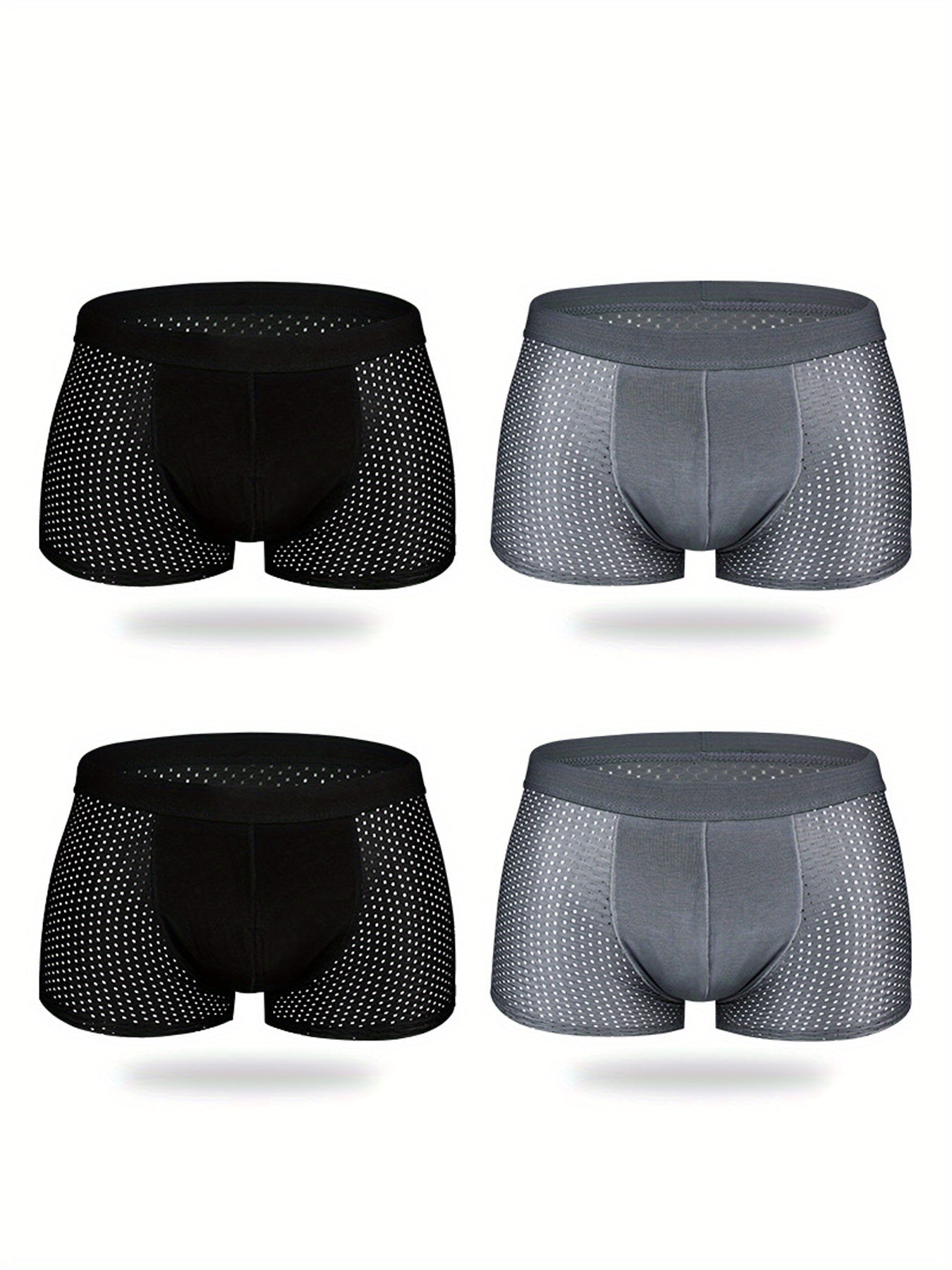 4 Pieces Men's Ice Silk Cool Boxer Briefs Shorts, Mesh Breathable Comfy Boxer Trunks, Sexy Underpants, Men's Underwear