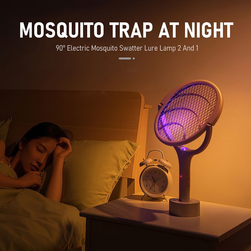 1pc, 90-Degree Rotatable Electric Mosquito Swatter, Mosquito Killer Lamp, Electric Shocker, 365nm Light Bug Zapper Trap Flies Summer Fly Swatter, Pest Control, Apartment Essentials, College Dorm Essentials, Household Gadgets