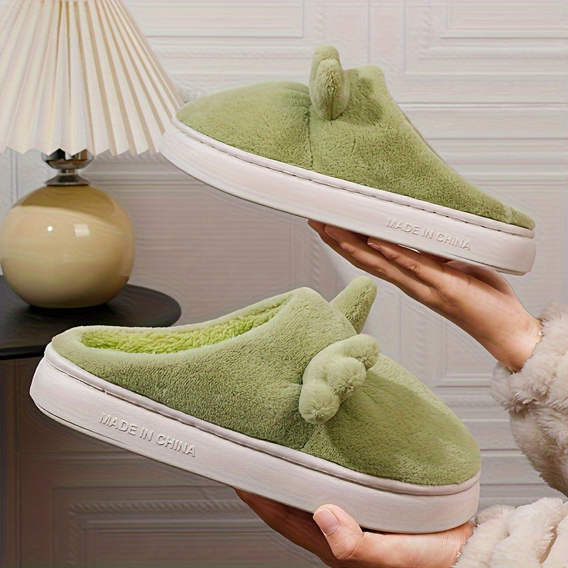 Cute Cartoon Design Slippers, Casual Slip On Plush Lined Shoes, Comfortable Indoor Home Slippers