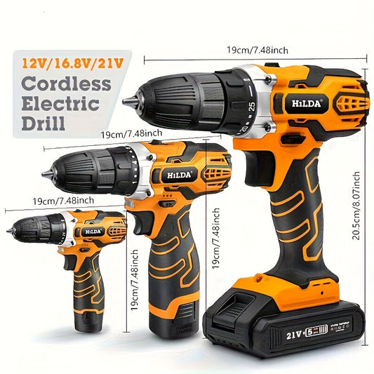 1pc Electric Drill, 12V, 16.8V, 21V, Cordless Drill, Various Speed, Li-Ion Battery Powered, 25+1 Torque Setting, 3\u002F8” Keyless Chuck, Electric Drill For Metal, Wood, Ceramic Tile Drilling