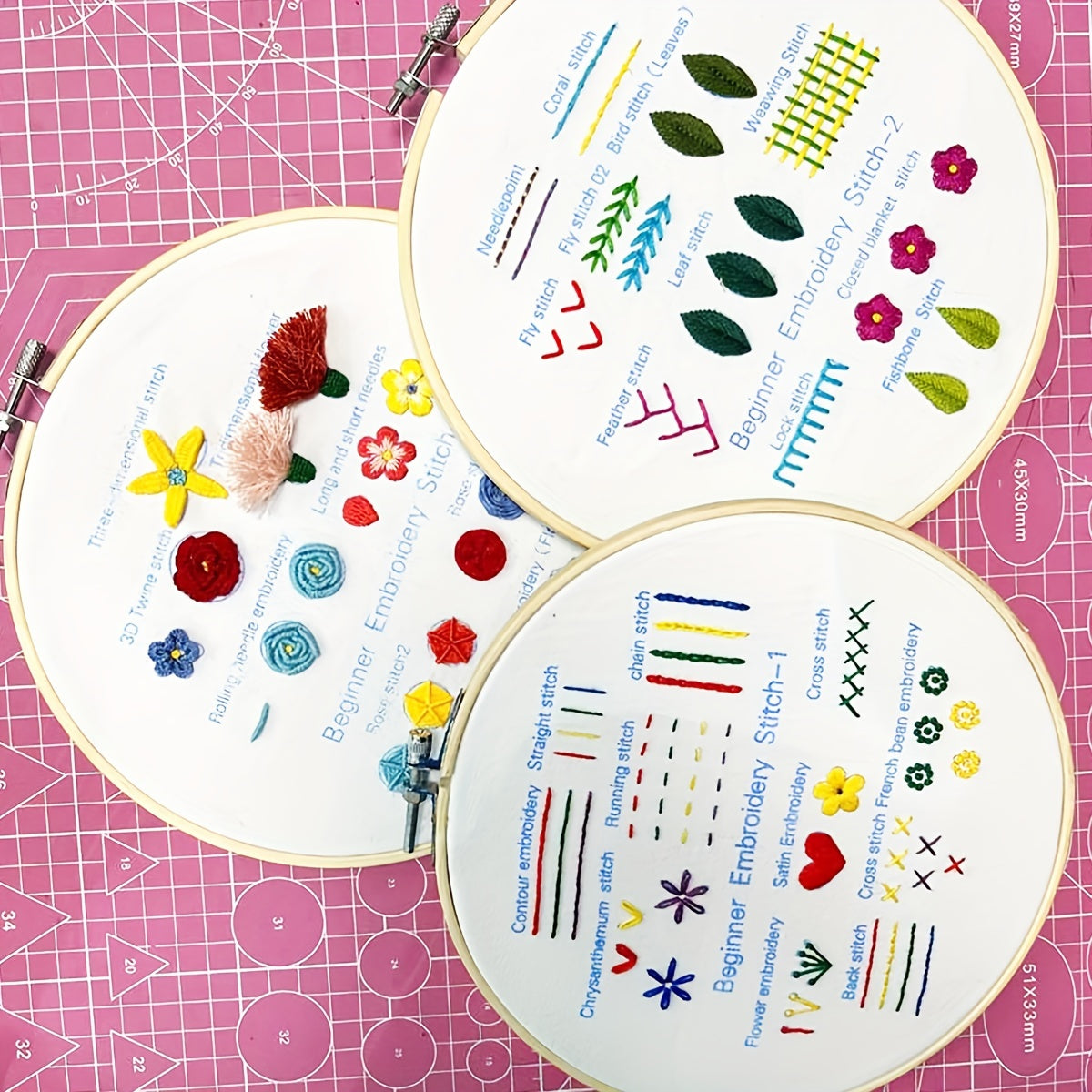 1 Set DIY Embroidery Stitch Kit, Handmade Embroidery Practice Starter Kit, To Learn 30 Different Stitches Hand Stitch Embroidery Skill Techniques For Beginners And Craft Lover Art & Craft Supplies