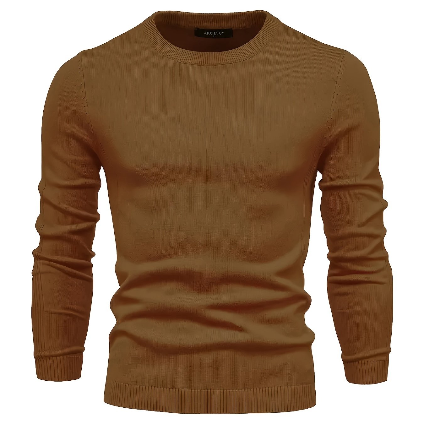 Men's Casual Solid Knitted Sweater - Warm And Stretchy Crew Neck Pullover For Fall And Winter