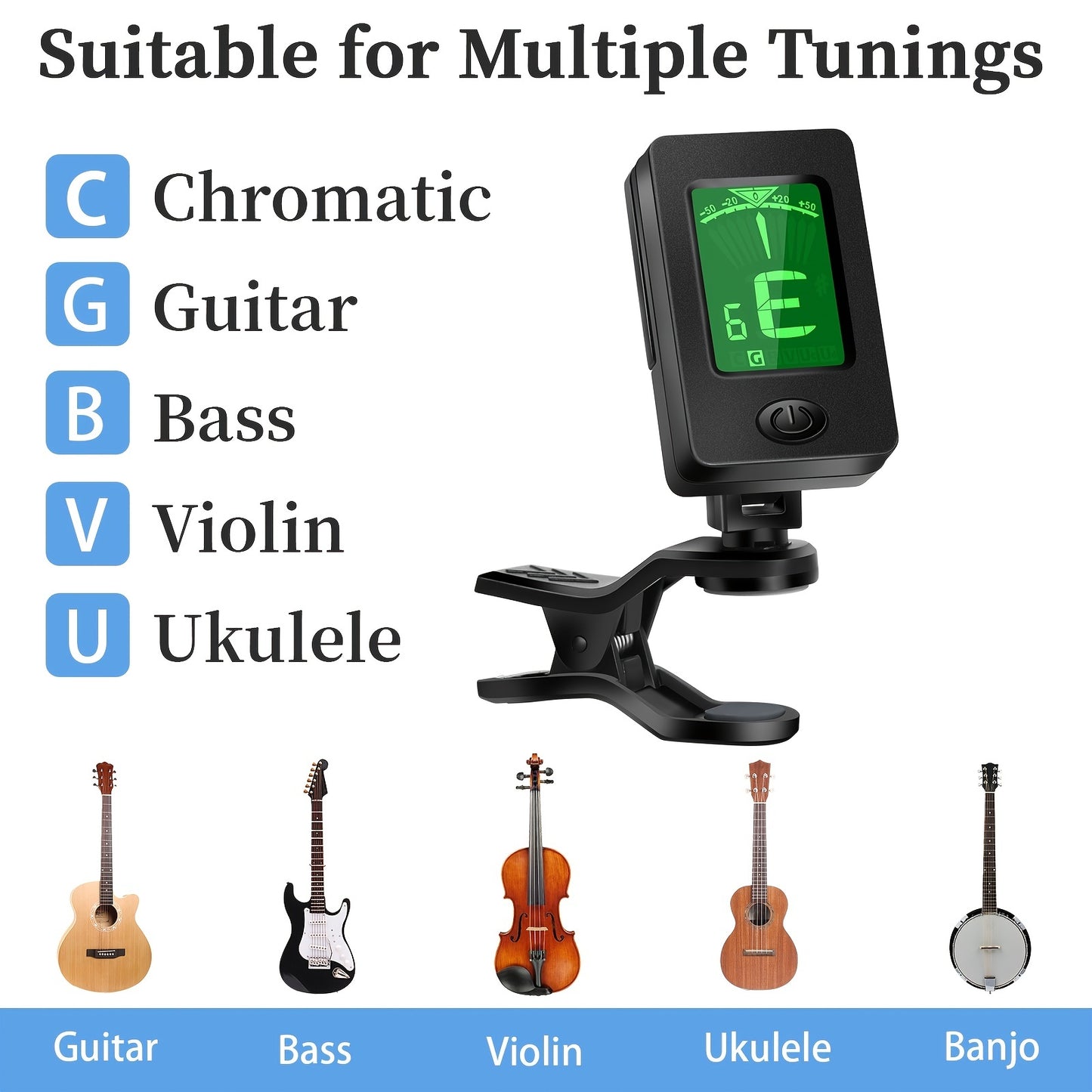 Guitar Tuner, Guitar Accessories with Guitar Picks, Guitar Capo, Capo for Acoustic Guitar, Bass, Ukulele, Buzzing-Free, Quick Release, Guitar Tuner Clip on for Guitar, Violin, Bass, Ukulele Chromatic