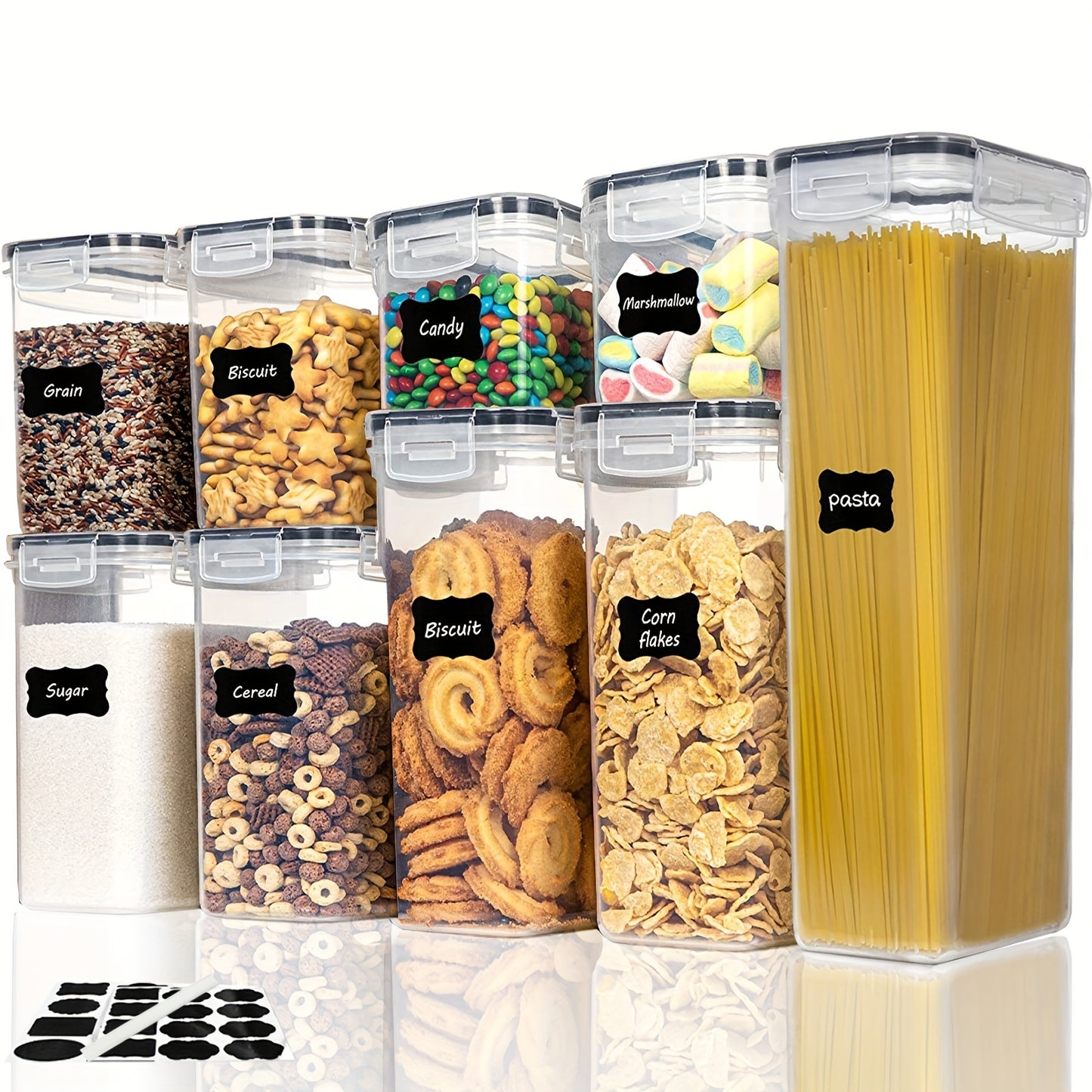 5\u002F9pcs BPA-Free Airtight Food Storage Containers with Lids - Perfect for Organizing and Storing Dry Foods - Includes Labels, Markers, and Dishwasher Safe - Ideal for Cereal, Pasta, Flour, and Sugar - Home Kitchen Supplies