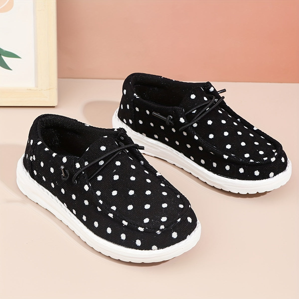 Girl's Trendy Retro Polka Dot Pattern Loafer Shoes, Comfy Non Slip Casual Sneakers For Kids Outdoor Activities