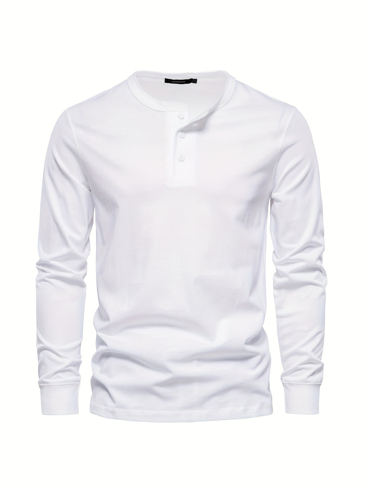 Men's Henley Collar Long Sleeve Cotton T Shirt