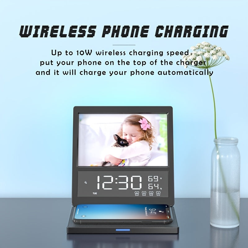 Multifunctional Wireless Charger Digital Alarm Clock FM 15W Wireless Charger Station For IPhone \u002F Samsung Galaxy,  5 Level Dimmer 10 Wake Sounds Bedside Night Light