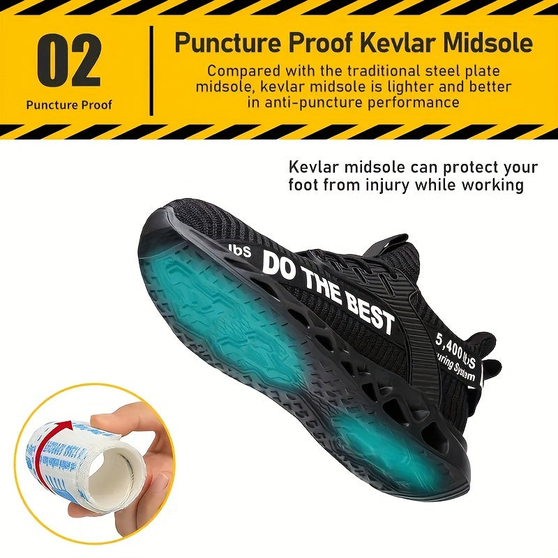 PLUS SIZE Men's Steel Toe Puncture Proof Anti-skid Work Safety Shoes, Breathable Woven Knit Industrial Construction Sneakers