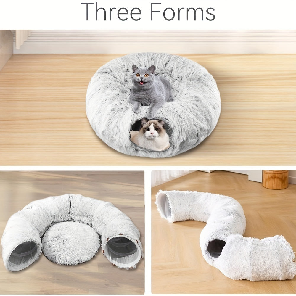 Warm plush cat and dog tunnel bed large tube playground toys foldable, suitable for indoor cats kittens puppies rabbits