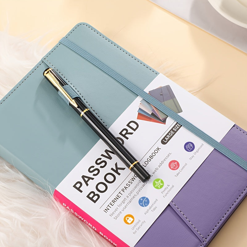 Secure A5 Password Book With Alphabet Tabs - Ideal For Home & Office Internet, Email Login Passwords - Premium Address Manager With Foldable Inner Pocket - Personal Password Organizer