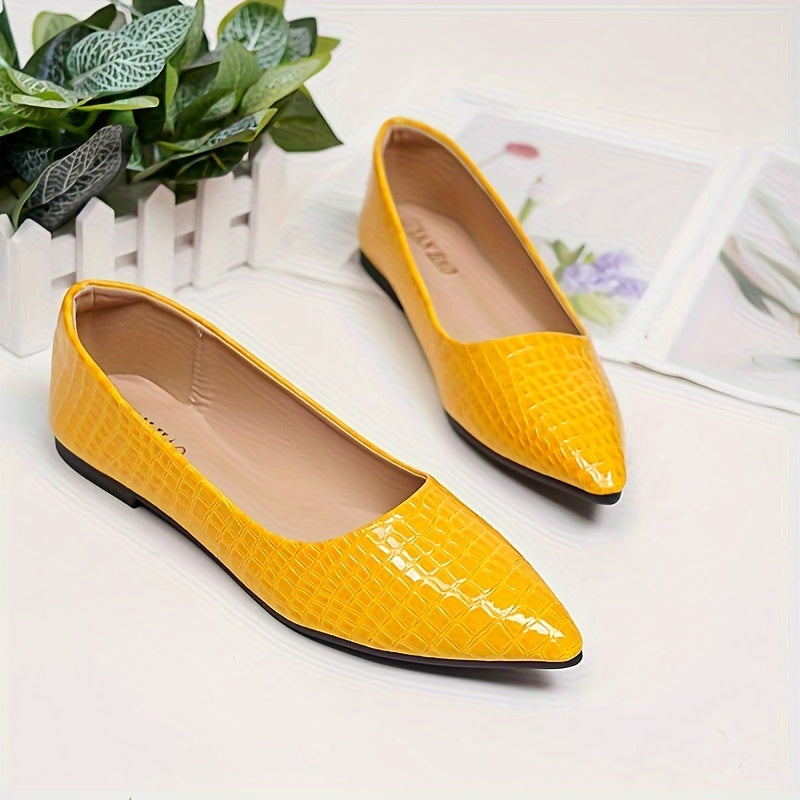 Women's Crocodile Pattern Flat Shoes, Casual Point Toe Slip On Shoes, Lightweight & Comfortable Shoes