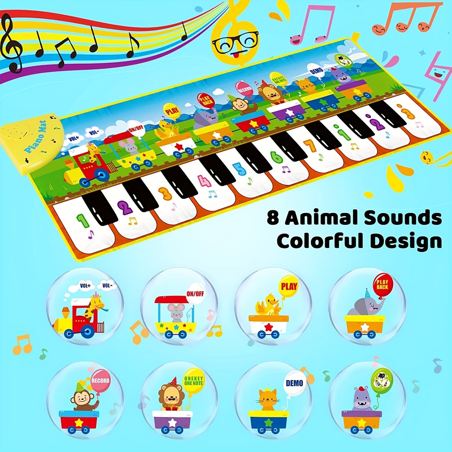 Estera de piano musical para niños, juguete de baile de piso con 10 canciones, 8 sonidos de animales, 5 modos. Teclado de los niños Manta Música Táctil Juego Mat, Música Juguete de Educación Temprana, Regalo Para Niñas Niños