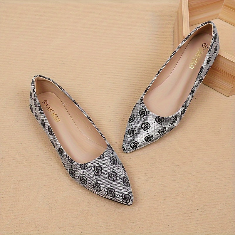 Women's Flower Pattern Flat Shoes, Elegant Point Toe Slip On Shoes, Lightweight & Comfortable Shoes