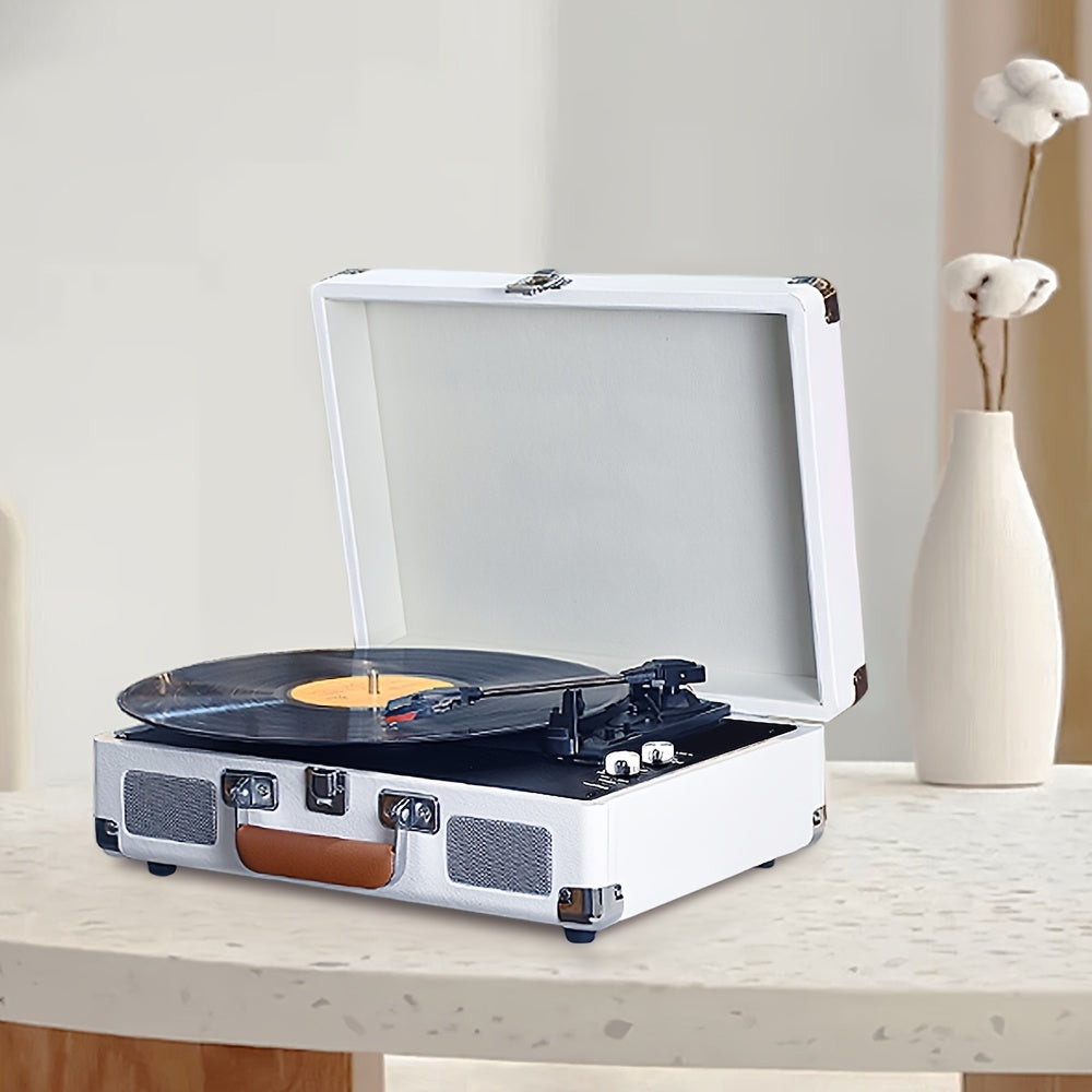 1pc Wireless Speaker Vinyl Record Player With Wireless 5.0,Portable Suitcase Turntables With Built-in Stereo Speakers,AUX-in RCA Line Out Headphone Jack,Built In Rechargeable Battery For Indoor And Outdoor Using.