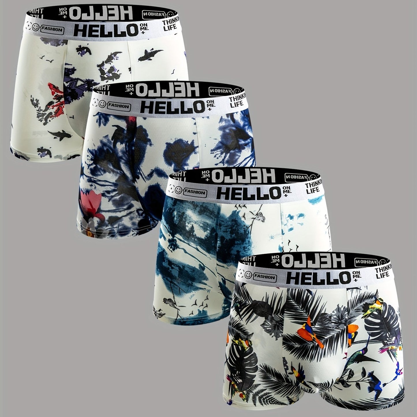 Men's Trendy Graphic Underwear, Breathable Comfy Quick Drying Stretchy Boxer Briefs, Men's Underpants