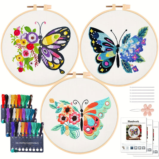 3pcs Handmade Beginners DIY Craft Embroidery Cross Stitch Kit Set Flower Pattern Gift