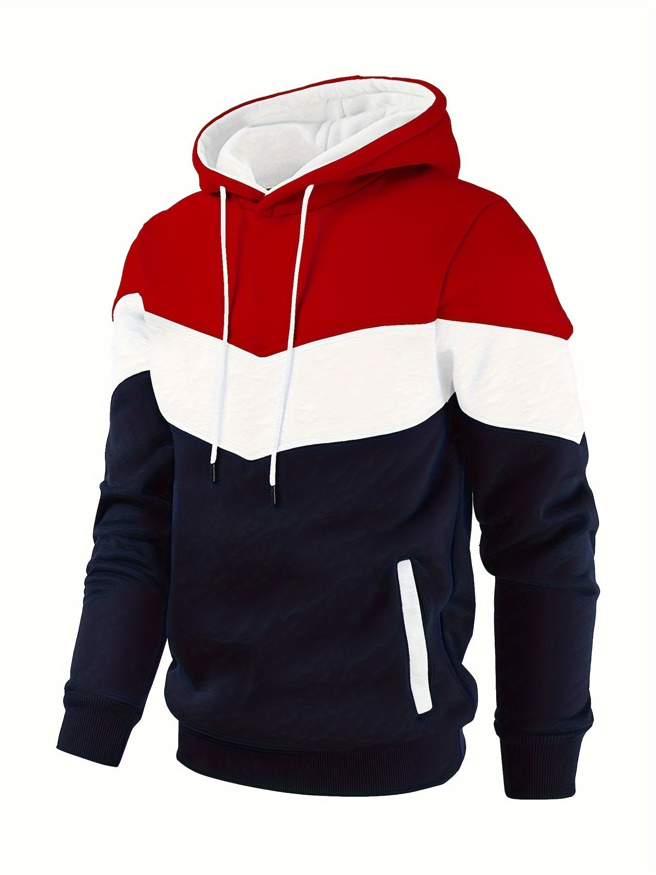 Plus Size Men's Color Block Pullover Hoodie, Long Sleeves Casual Sweatshirt With Pockets