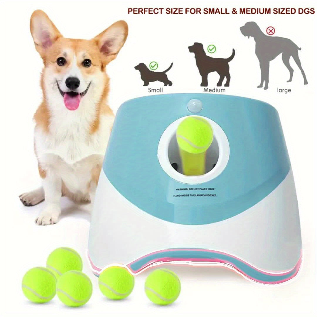 Pet Tennis Launcher Dog Toy With 6pcs Tennis Ball, Ball Throwing Pinball Machine, Throwing Ball Walking Dog Ball Throwing Machine Divine Tool Automatic Serve Machine