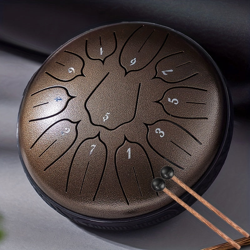 Glucophone Steel Tongue Drum 6-inch 11 Notes Tone D Key Ethereal Drum With Drumsticks Handpan Hang Drum Musical Instrument