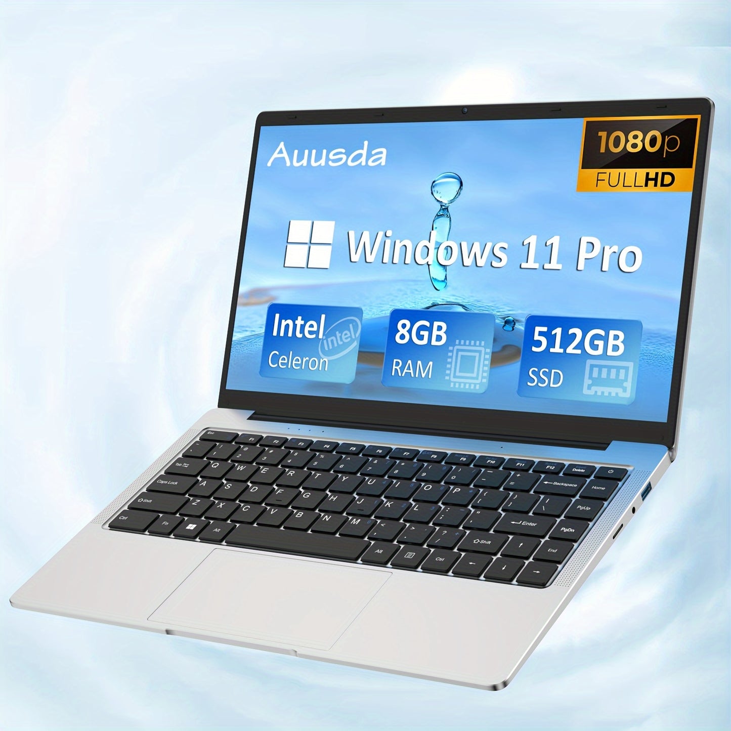 Auusda Laptop With 8GB LPDDR4 512GB SSD, Intel Celeron J4125 Up To 2.5 GHz, 14.1\