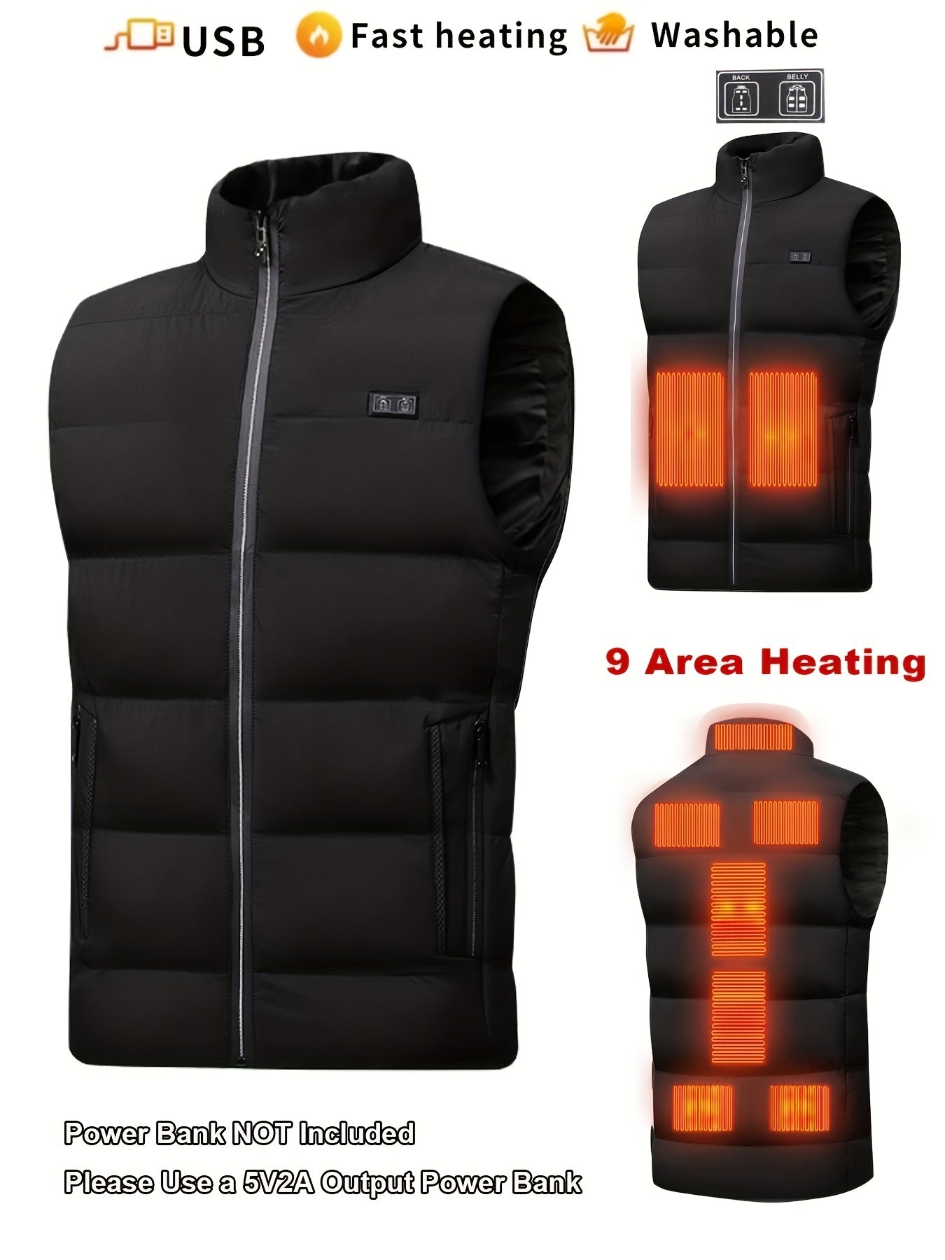 9 Areas Heated Vest For Men, Constant Temperature Intelligent Electric Sleeveless, Mens Winter Jacket Waistcoat