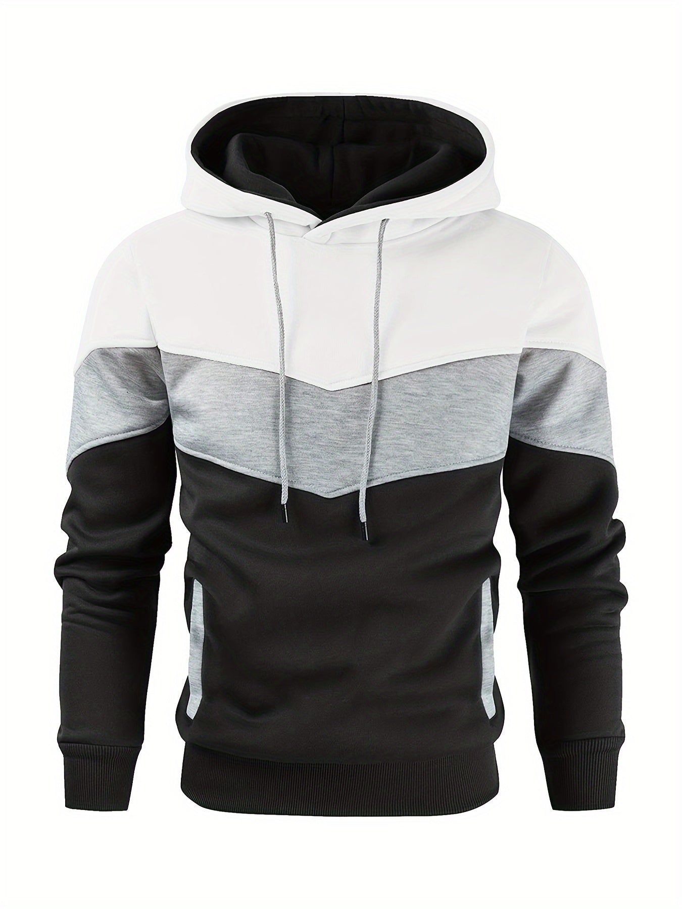 Plus Size Men's Color Block Pullover Hoodie, Long Sleeves Casual Sweatshirt With Pockets