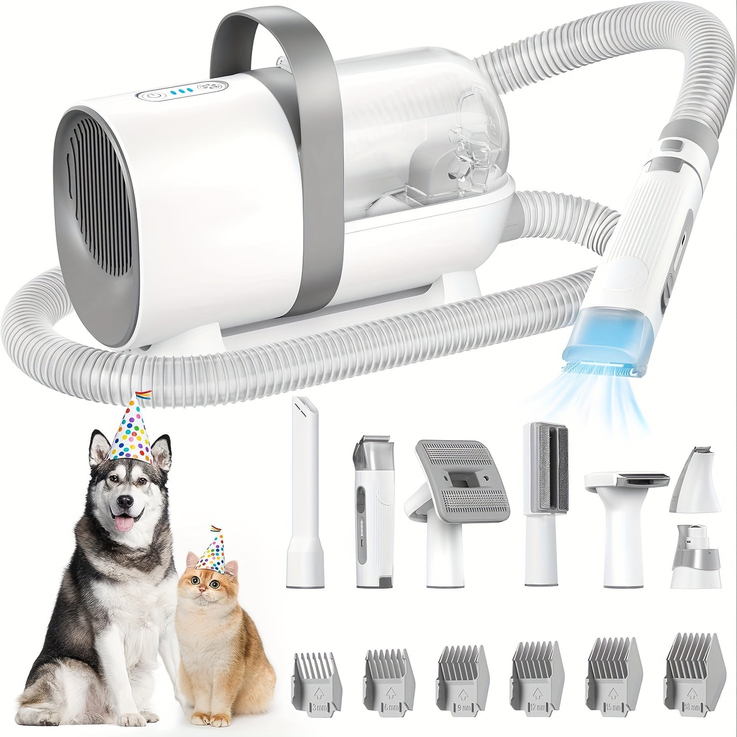 Kit de tratamento de animais de estimação e aspirador de pêlos de cachorro 99% sucção de pêlos de animais de estimação, tratador de vácuo para animais de estimação de 50,72 onças com 8 ferramentas de tratamento de animais de estimação, 6 bicos, aspirador 