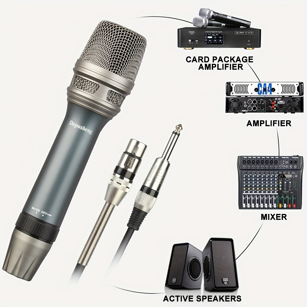 Depusheng C90 Professional Dynamic Vocal Microphone - Moving Coil Dynamic Cardioid Unidirectional Handheld Microphone With ON\u002FOFF Switch Includes 177in XLR Audio Cable To 1\u002F4'' Audio Connection