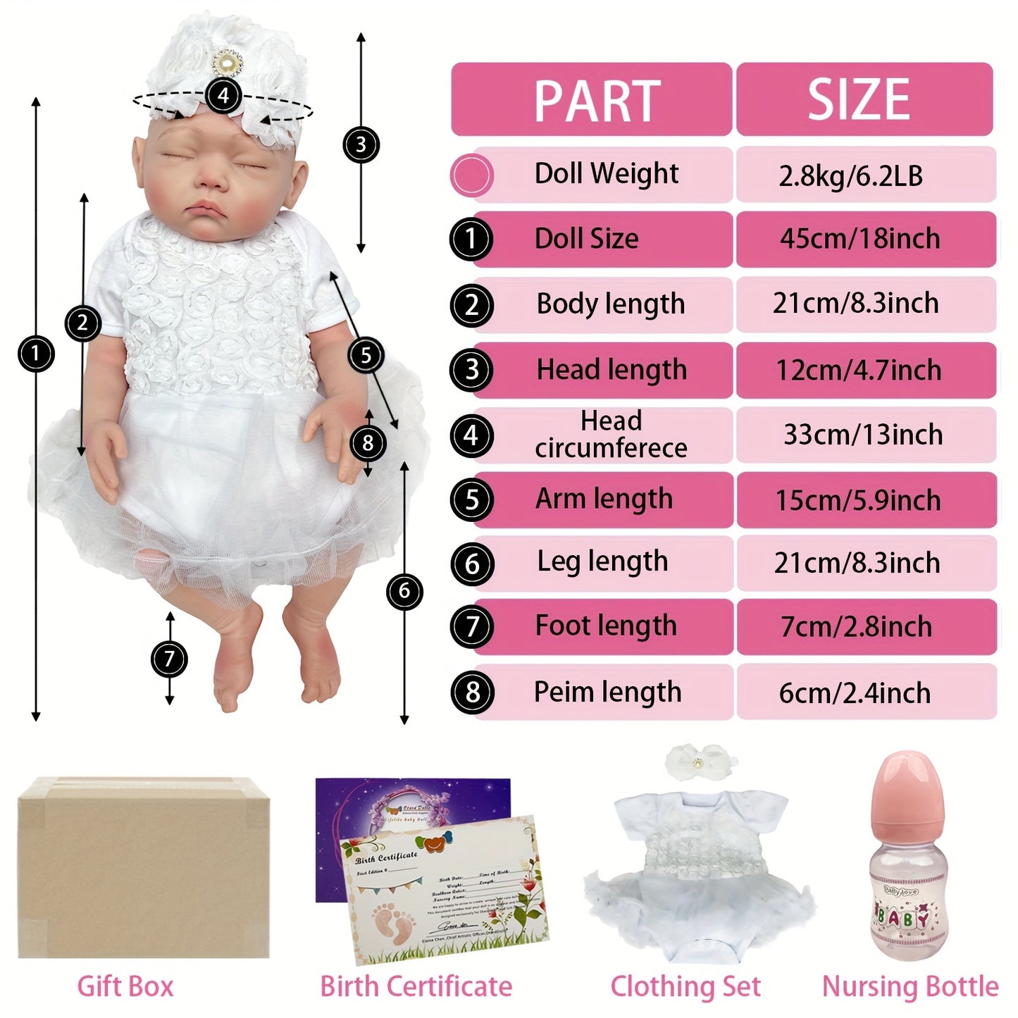 18 Inch\u002F45 CM Sleeping Whole Silicone Reborn Dolls, Full Body Soft Solid Silicone Reborn Doll, Artist Painting Dolls, Christmas Gift