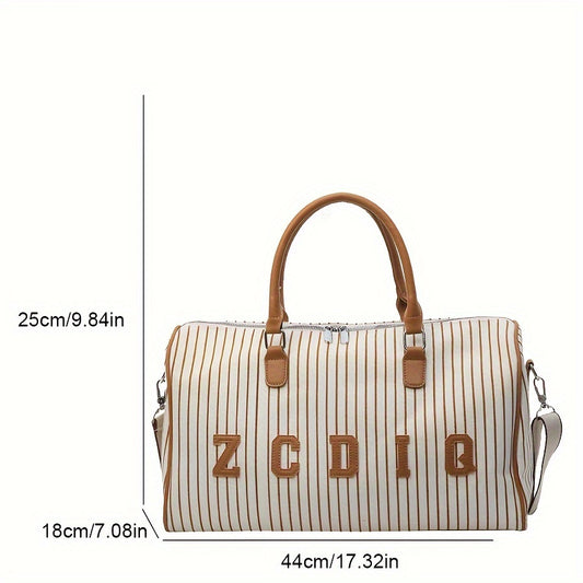 Letter Graphic Stripe  Luggage Bag, Large Capacity Portable Tote Bag, Waterproof Durable Top Handle Luggage Bag Handbag For Travel