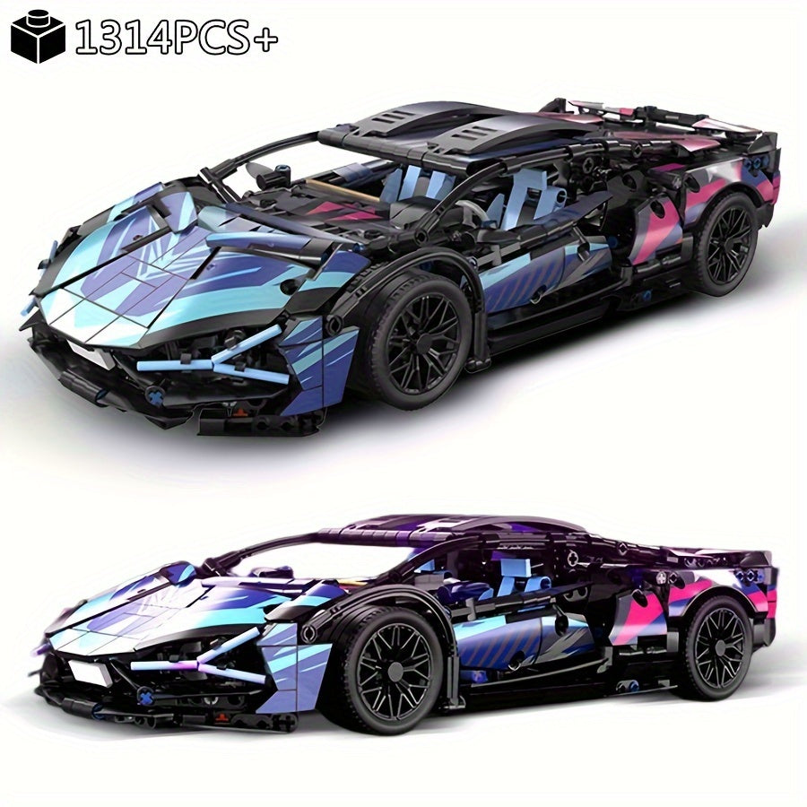 1314+pcs-Classic Purple Sports Car Assembly Block - 1:14 Race Car Model Toy for Christmas\u002FBirthday Gift