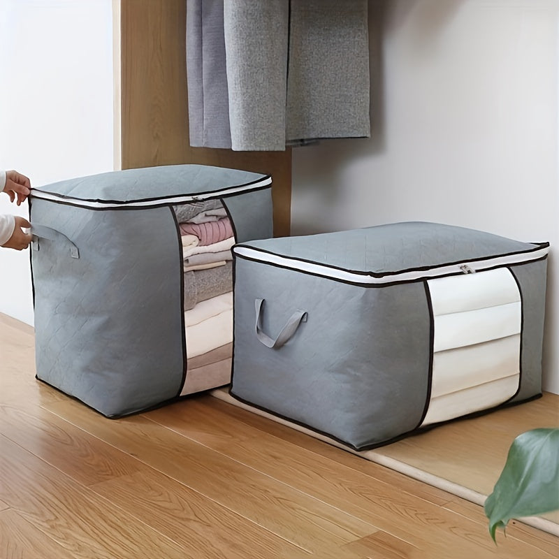 2pcs Extra Large Quilt Storage Bag, Foldable Wardrobe Clothes Storage Bags, Home Blanket Luggage Zipper Organizer Bags