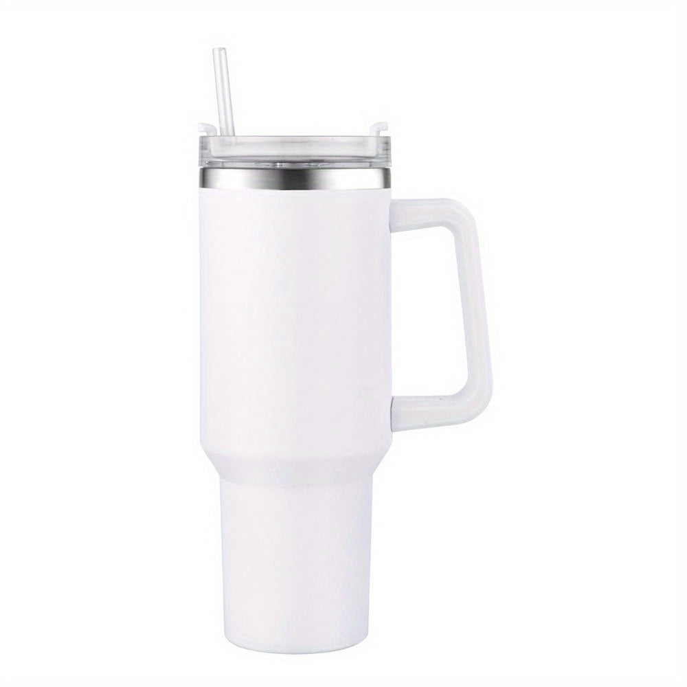 1 unid reutilizable vacío vaso con paja 40oz, doble capa de acero inoxidable aislado beber taza, coche práctico taza con mango