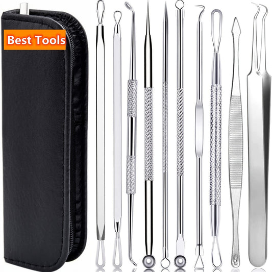 10pcs Professional Blackhead Remover Kit - Acne Popping Tool for Whiteheads and Zits - Pimple Extractor Tool for Deep Cleansing and Clear Skin