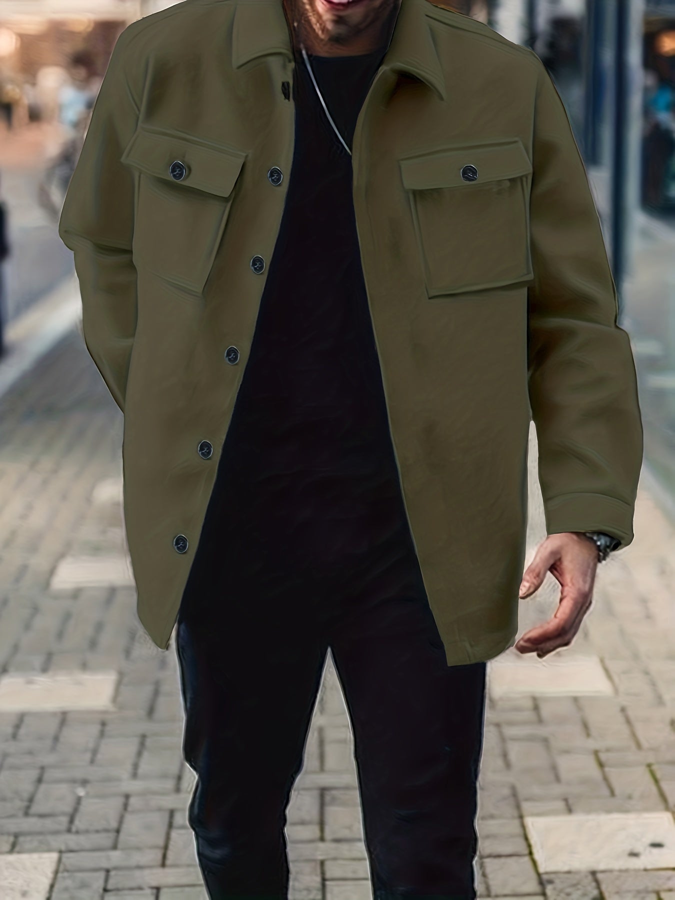 Men's Fashion Solid Fleece Jacket With Pockets For Spring\u002Fautumn, Oversized Causal Coat For Big & Tall Males, Plus Size