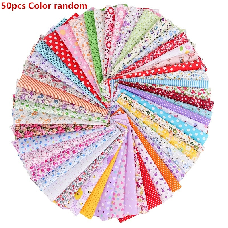 50pcs 3.9*3.9in Floral Printed Top Cotton Fabric Bundle Squares Quilting Sewing Patchwork Cloths DIY Scrapbooking Craft